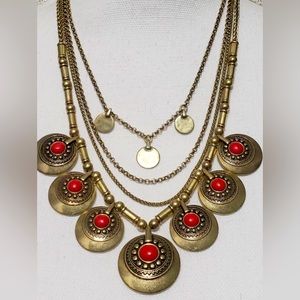 EUC! Lucky Brand Brass & Red Stone Necklace
